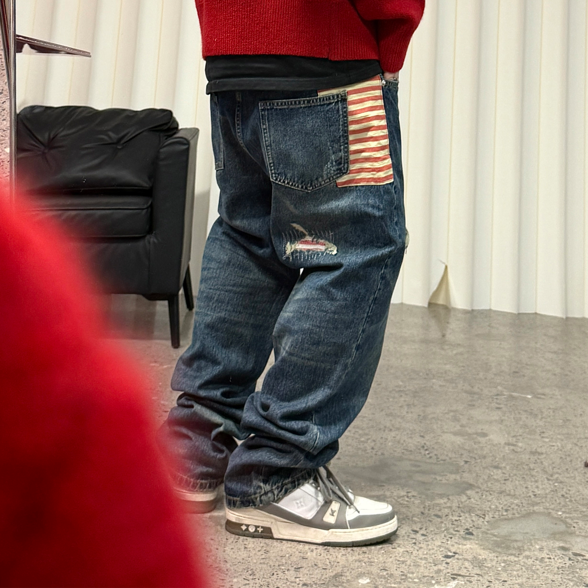 ME DA IGUAL Distressed Patch Washed Oversized Jeans-Jeans-M-Free Shipping Leatheretro