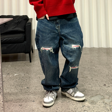 ME DA IGUAL Distressed Patch Washed Oversized Jeans-Jeans-M-Free Shipping Leatheretro