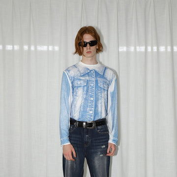 LEONSENSE Denim Print L/S T-Shirt-L/S Tee-S-Free Shipping Leatheretro