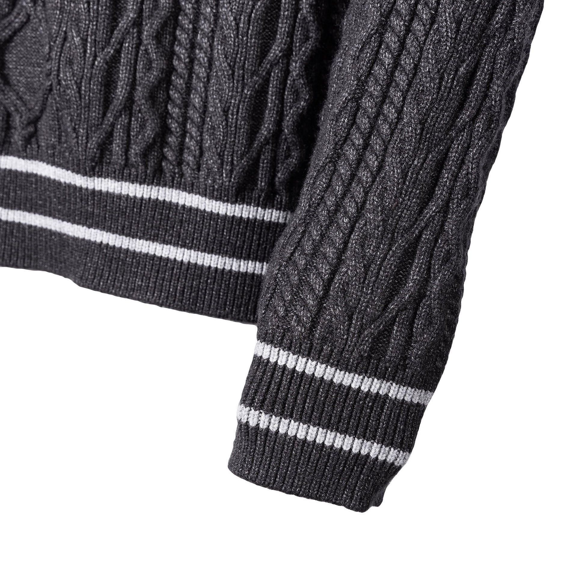 CATSSTAC Varsity V-Neck Cable-Knit Sweater-Sweater-S-Dark Gray-Free Shipping Leatheretro