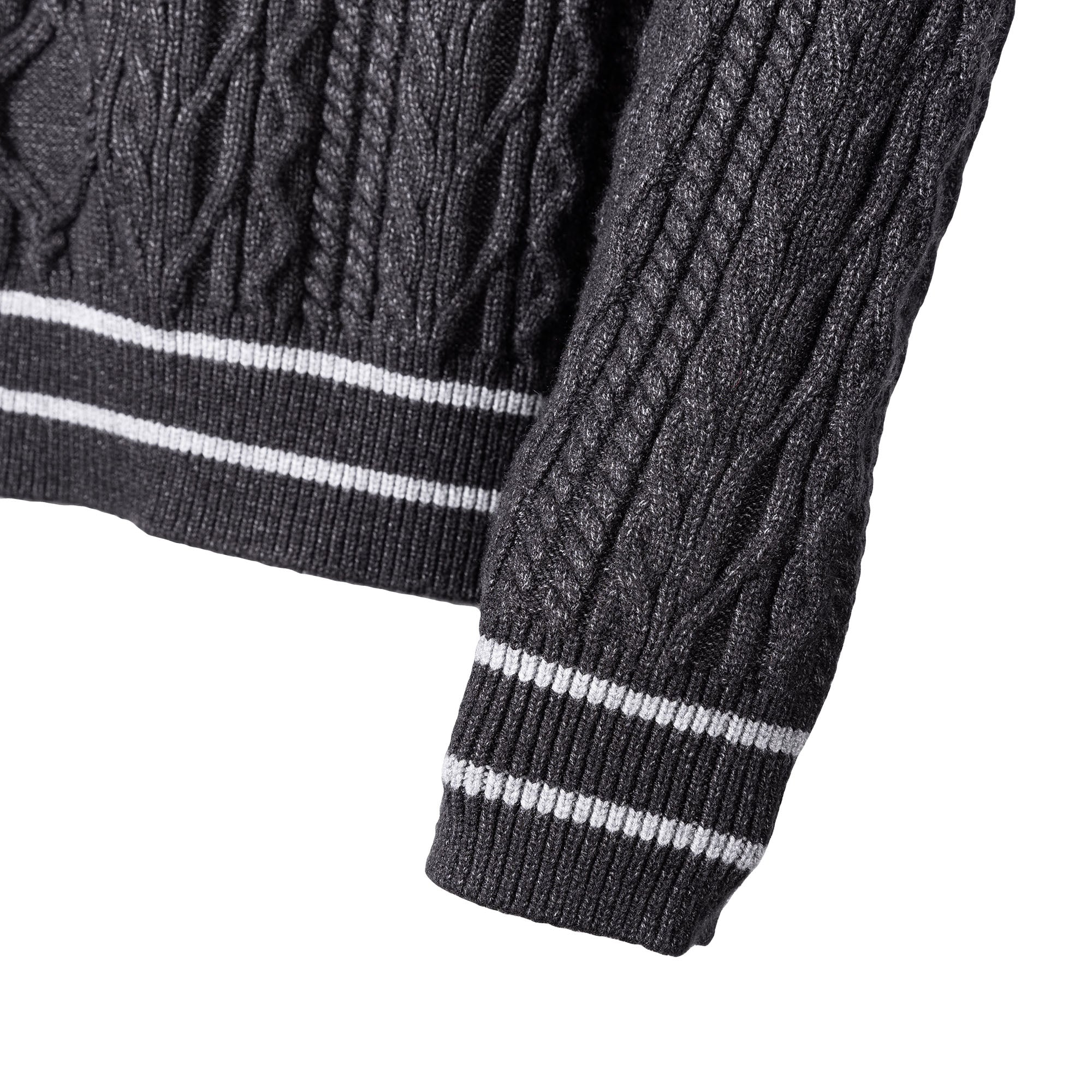 CATSSTAC Varsity V-Neck Cable-Knit Sweater-Sweater-S-Dark Gray-Free Shipping Leatheretro
