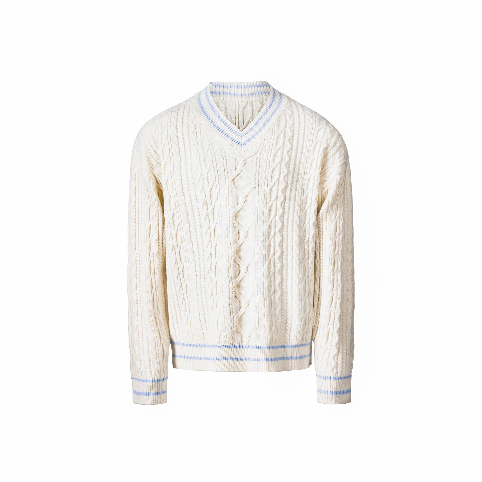 CATSSTAC Varsity V-Neck Cable-Knit Sweater-Sweater-S-White-Free Shipping Leatheretro