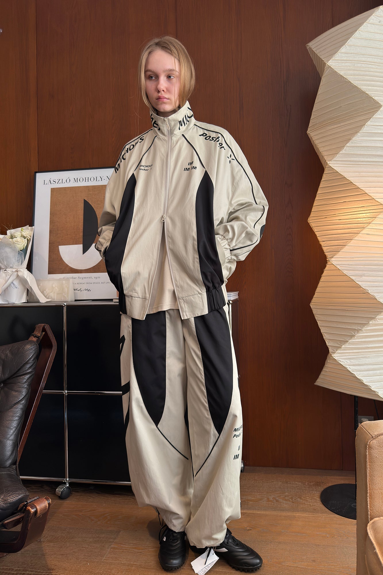 MIICHOUS Contrast Panel 3A Graphic Drawstring-Hem Track Pants-Pants-S-Free Shipping Leatheretro
