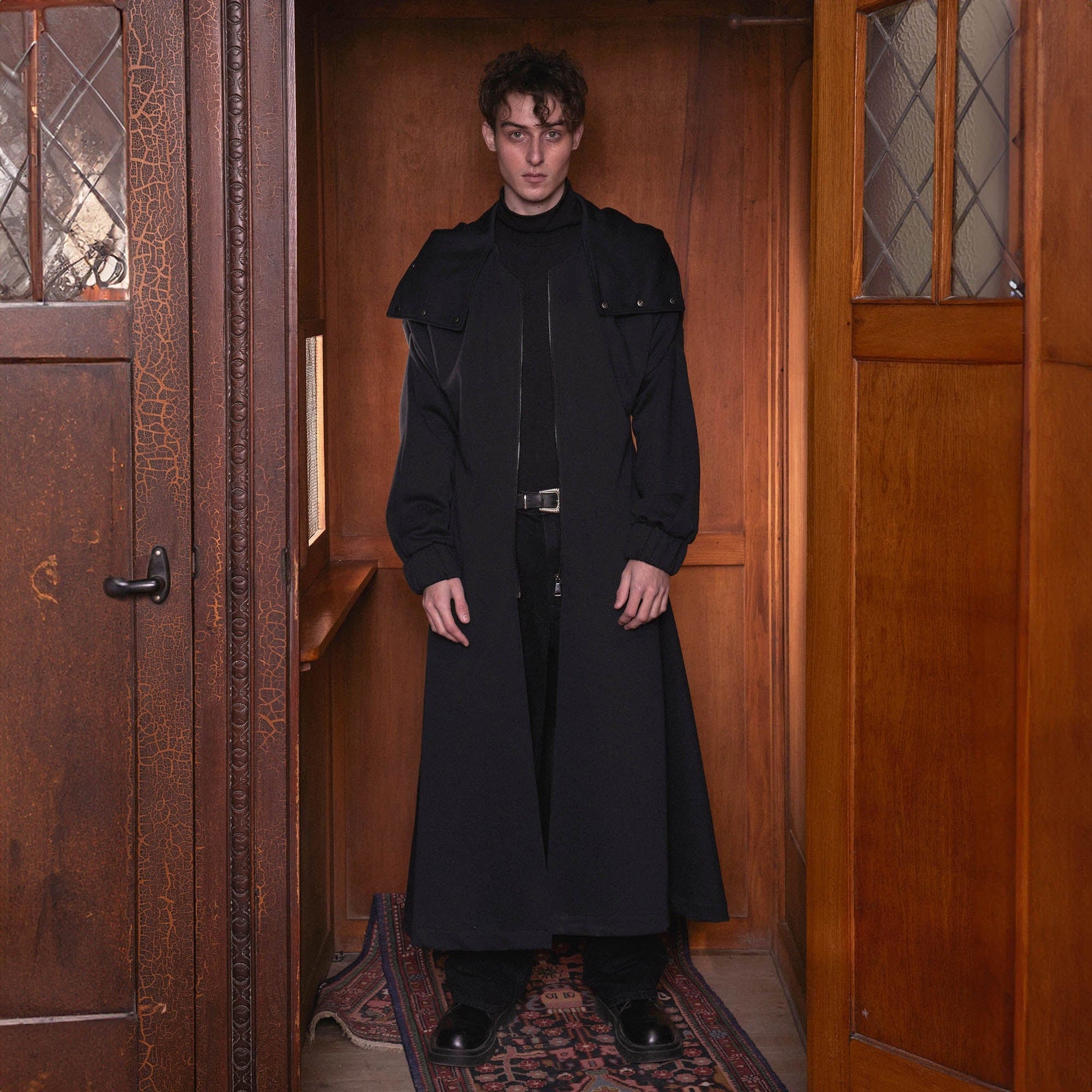 KADAKADA Hooded Pleated Shoulder Cloak-Jacket-M-Black-Free Shipping Leatheretro