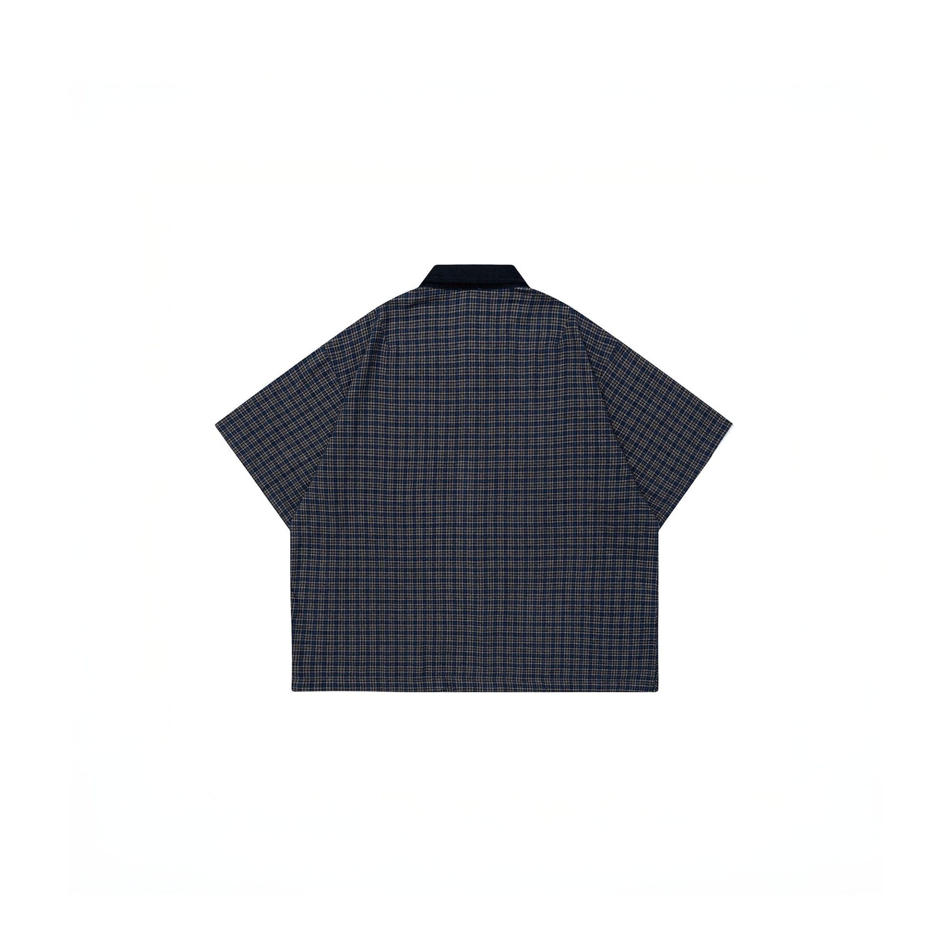 OVDY Raw-Edge Patchwork Graphic Plaid Half Shirt-Half shirt-Red-S-Free Shipping Leatheretro