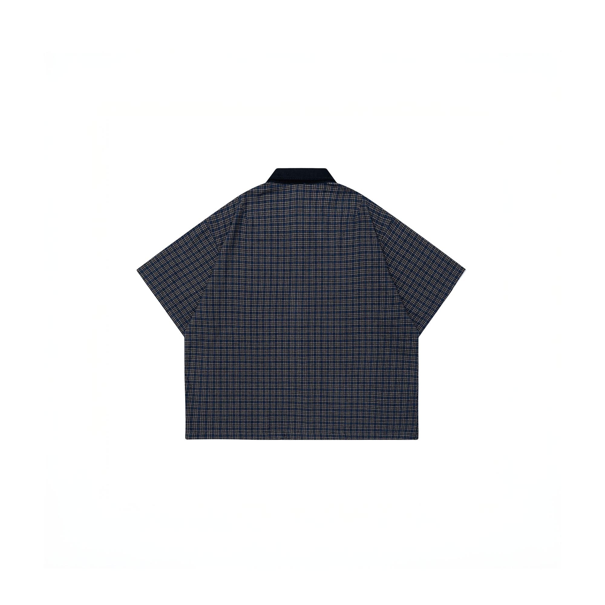 OVDY Raw-Edge Patchwork Graphic Plaid Half Shirt-Half shirt-Red-S-Free Shipping Leatheretro