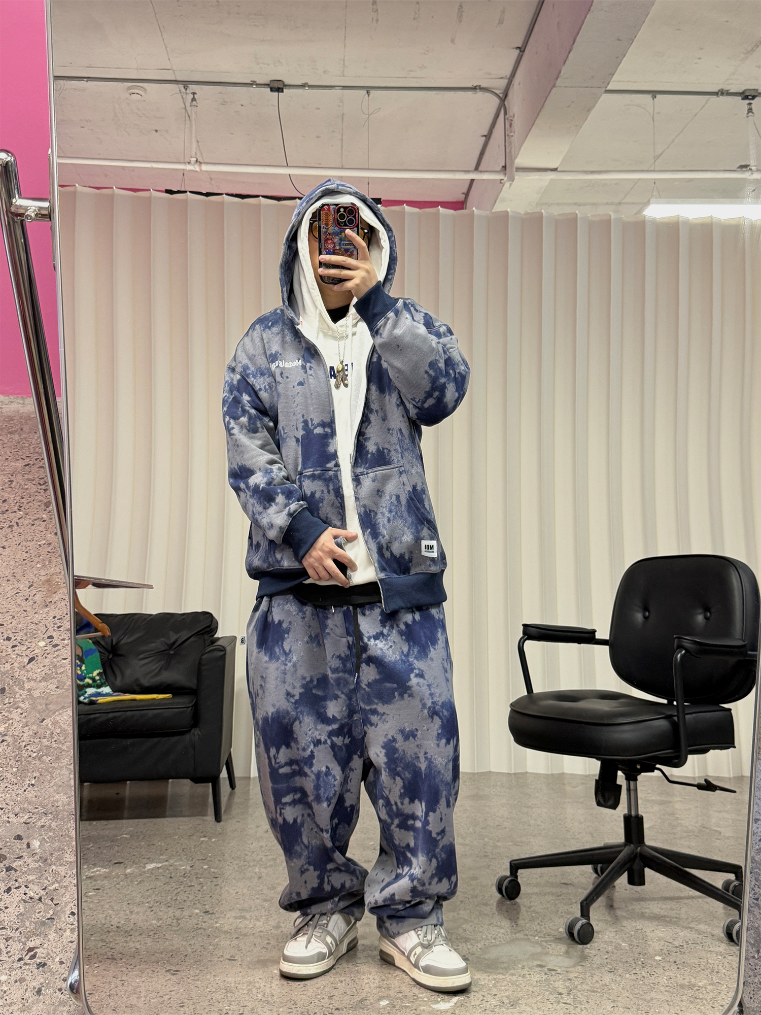 ME DA IGUAL Tie-Dye Fleece-Lined Zip-Up Hoodie-Jacket-M-Free Shipping Leatheretro
