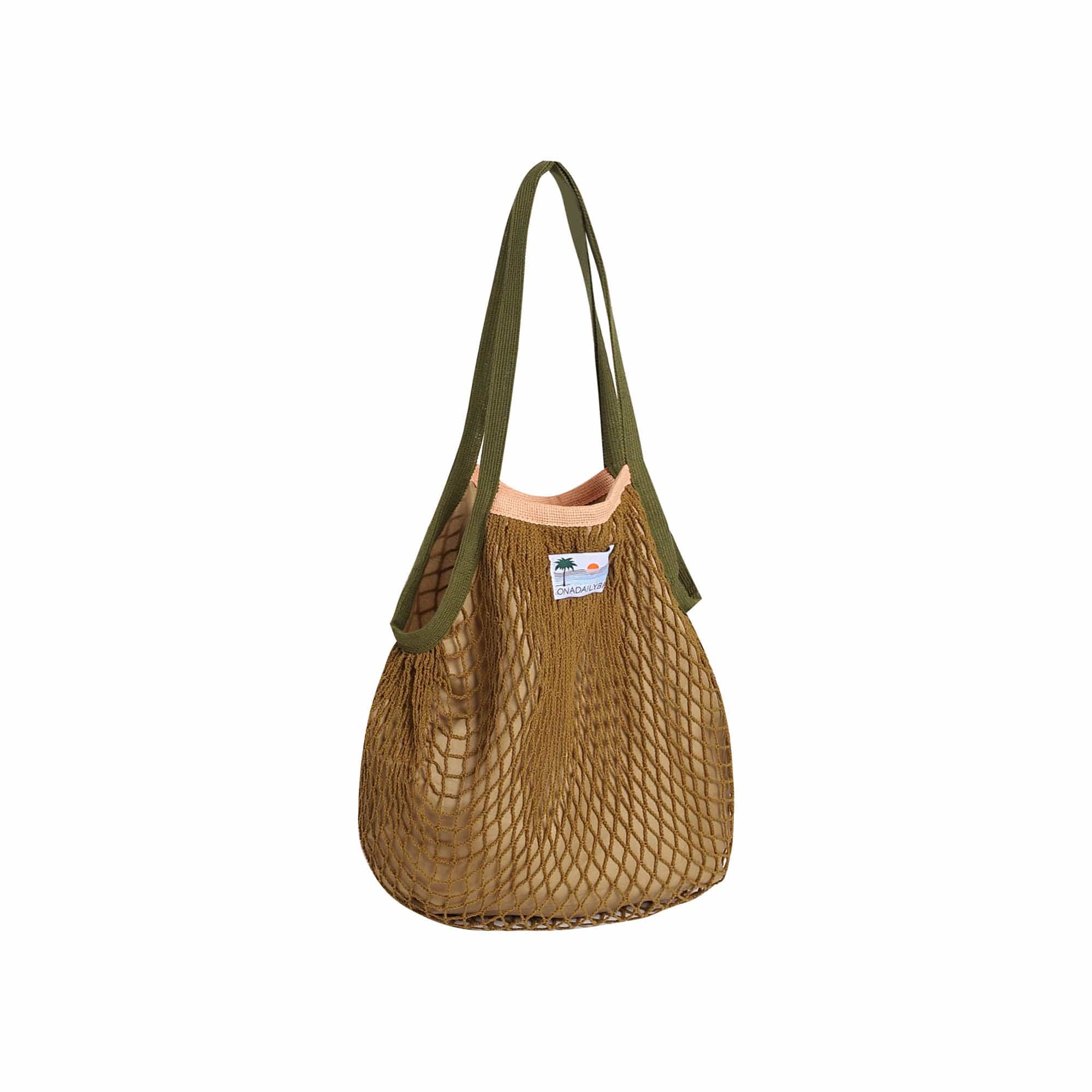 ONADAILYBASIS Sunset Mesh Tote with Contrast Inner Pouch-Other Accessories-One Size-Brown-Free Shipping Leatheretro