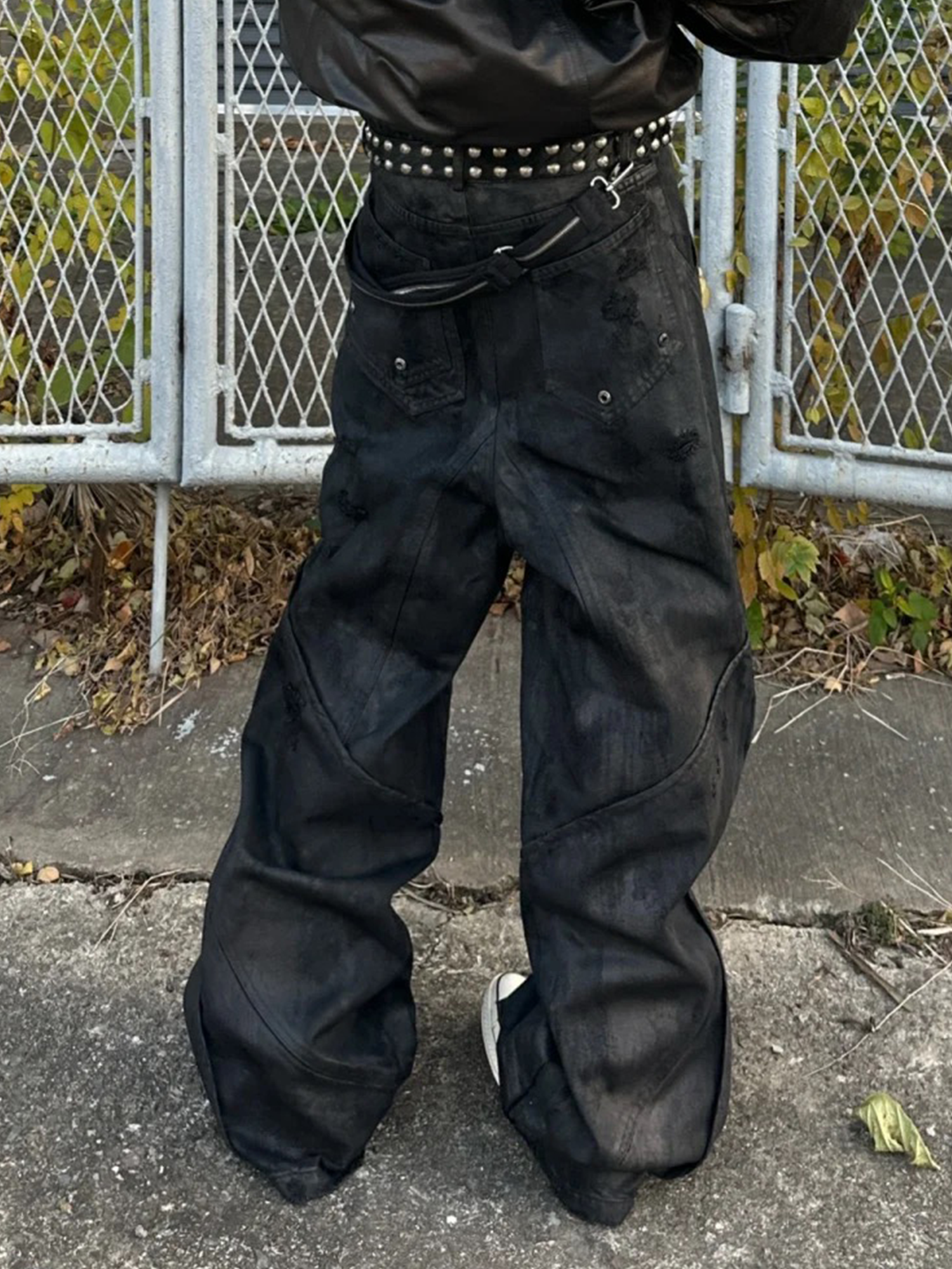 TH4SWE x GOJOYJINNI Washed Waxed Armor Moto Jeans-Jeans-S-Free Shipping Leatheretro
