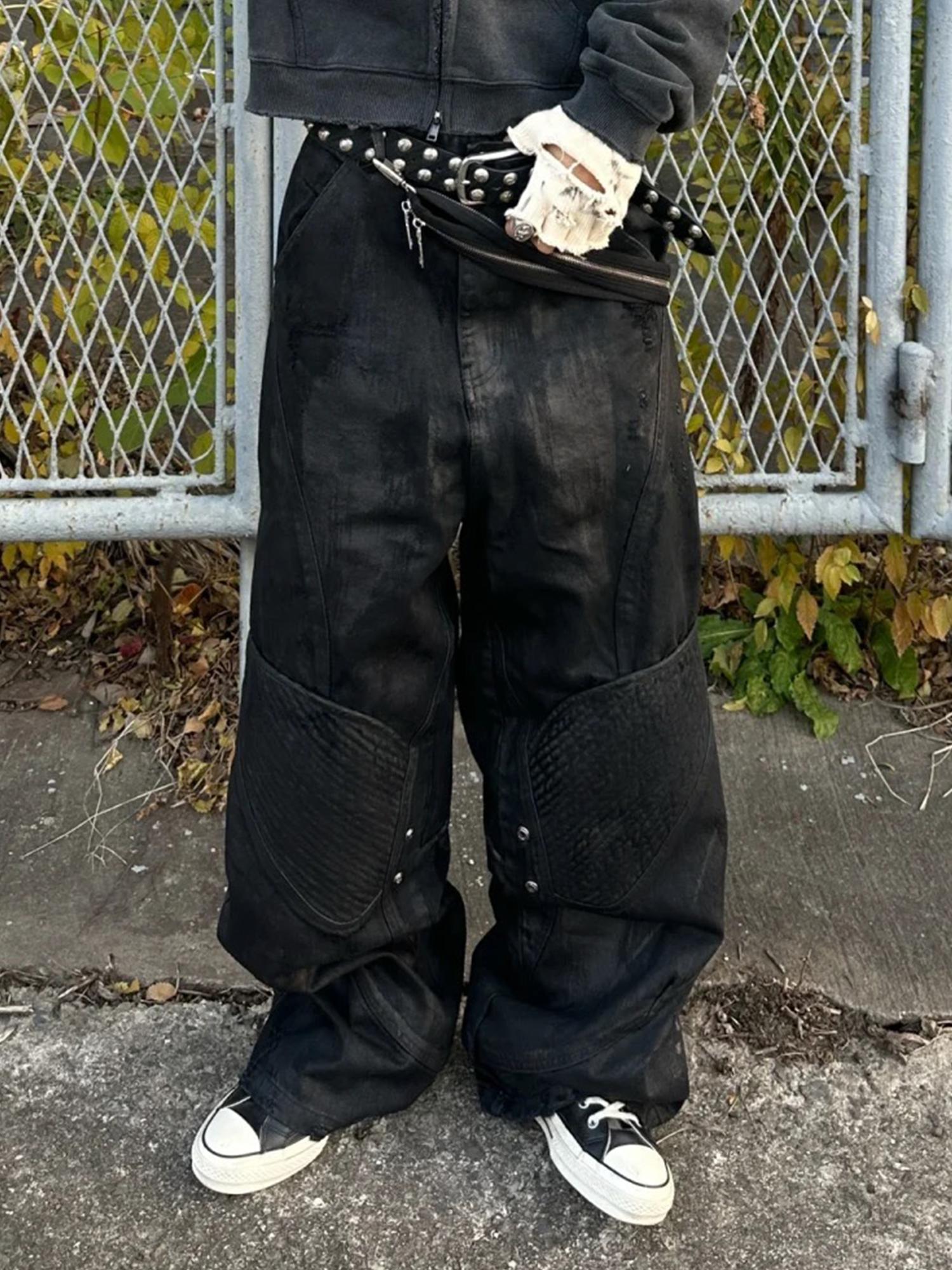 TH4SWE x GOJOYJINNI Washed Waxed Armor Moto Jeans-Jeans-S-Free Shipping Leatheretro