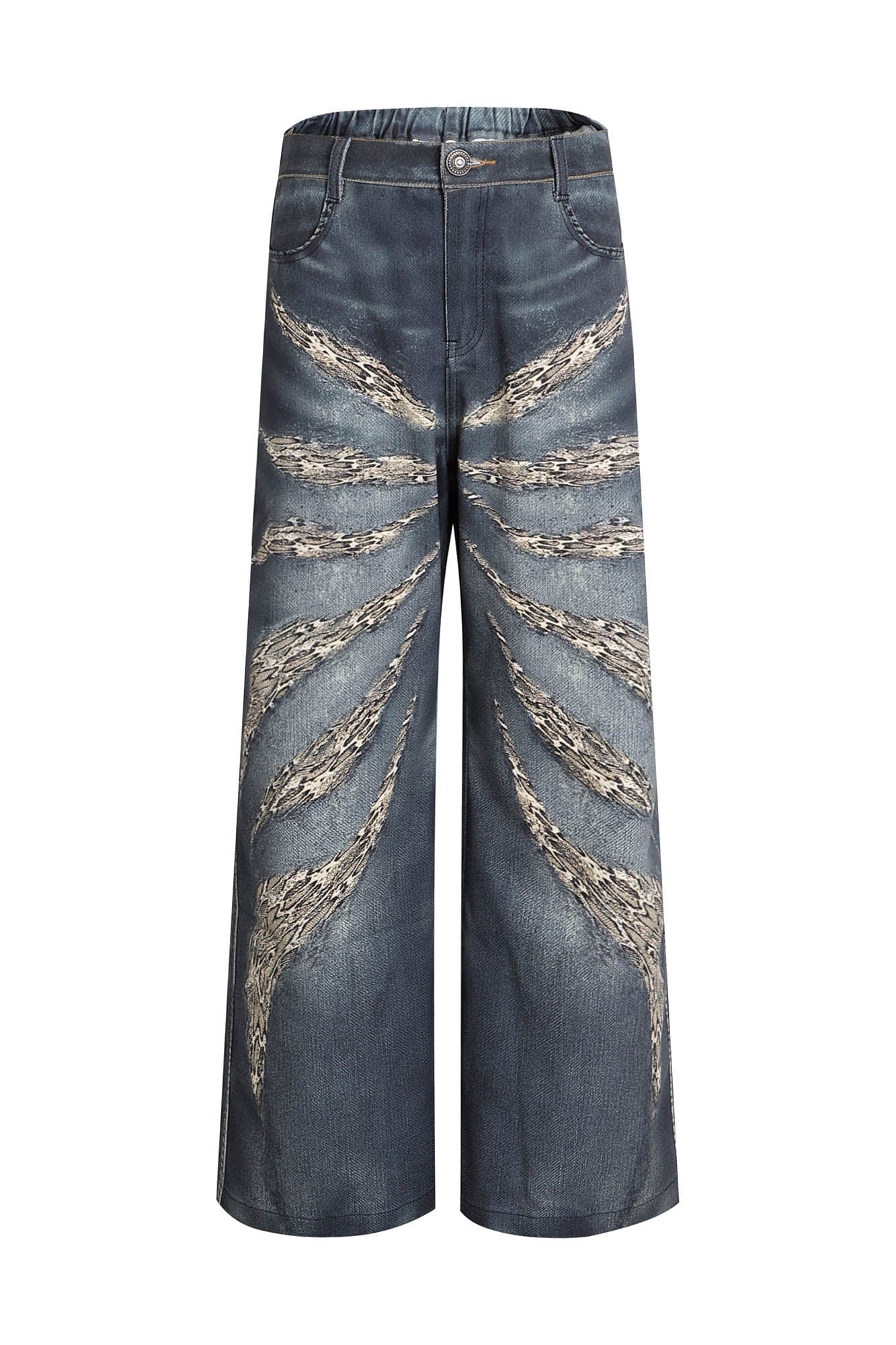 DND4DES×Faychui Leopard Wings Embroidered Wide-Leg Jeans-Jeans-S-Free Shipping Leatheretro