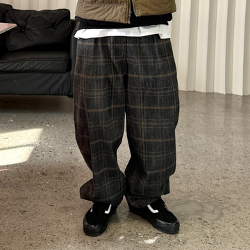 ME DA IGUAL Washed Plaid Tappered Pants Coffee-Pants-M-Free Shipping Leatheretro
