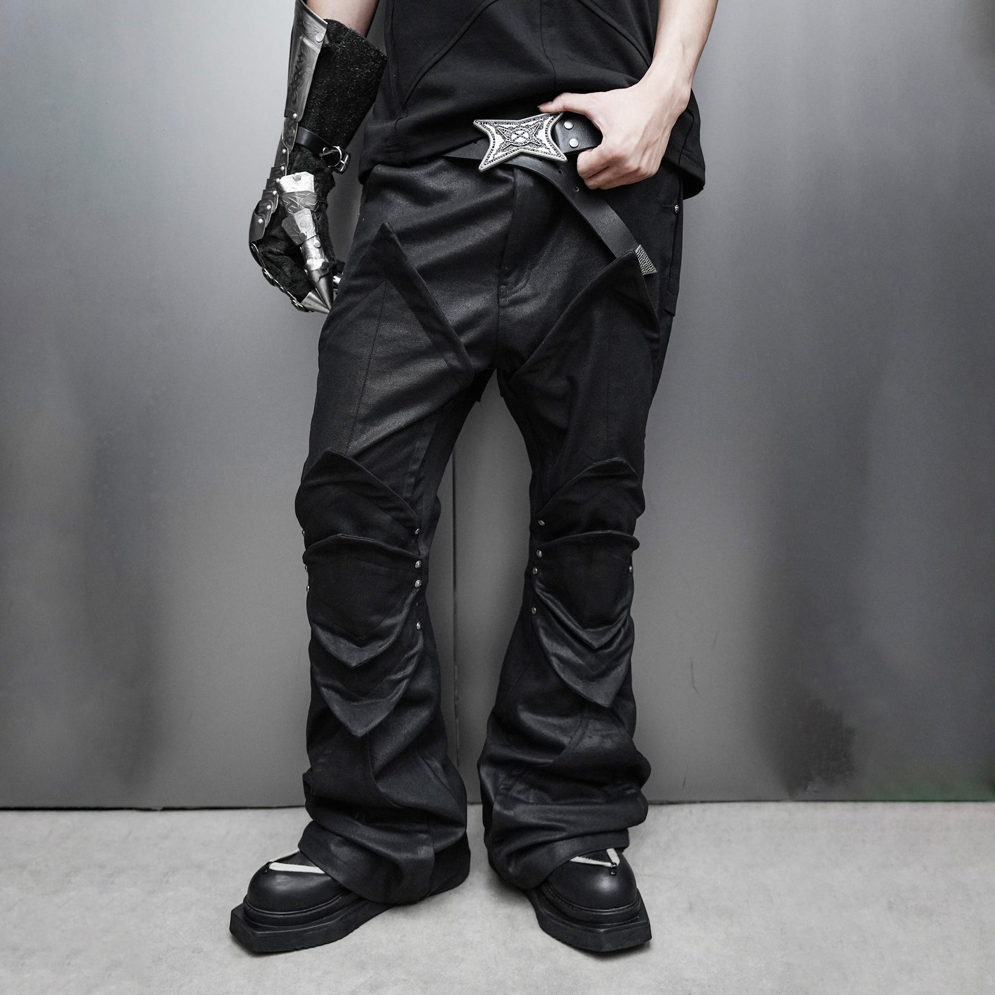 SSIN7 Shapeable Armored Waxed Flared Jeans-Jeans-S / 31"-Free Shipping Leatheretro