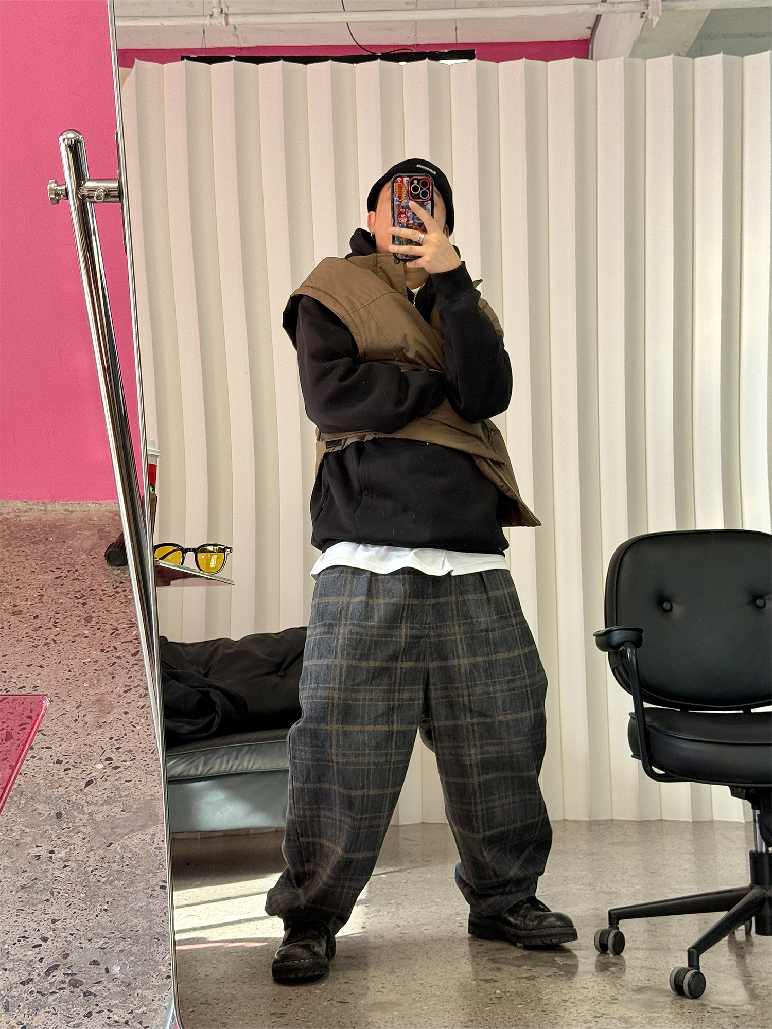 ME DA IGUAL Washed Plaid Tappered Pants Coffee-Pants-M-Free Shipping Leatheretro