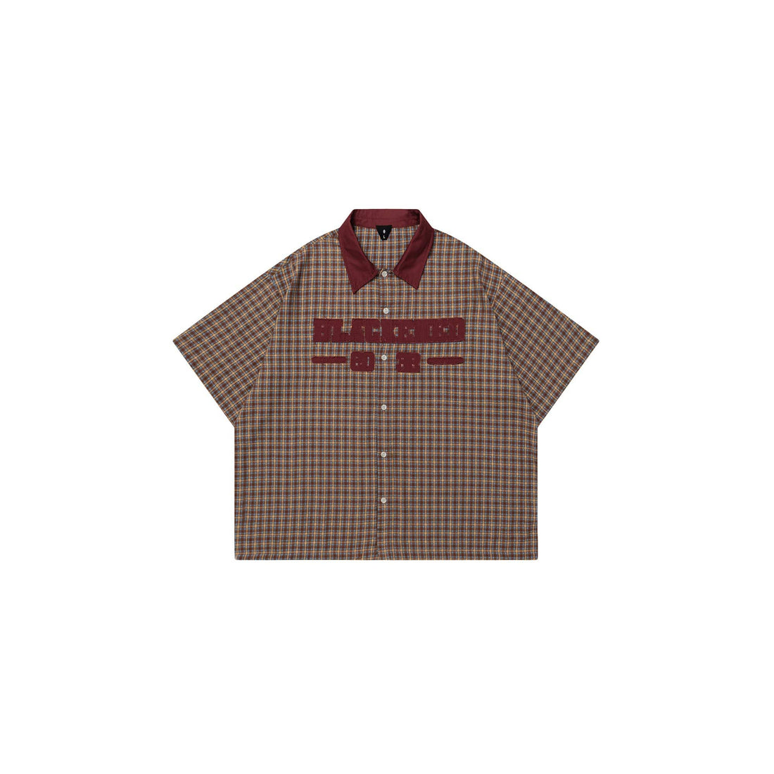 OVDY Raw-Edge Patchwork Graphic Plaid Half Shirt-Half shirt-Red-S-Free Shipping Leatheretro