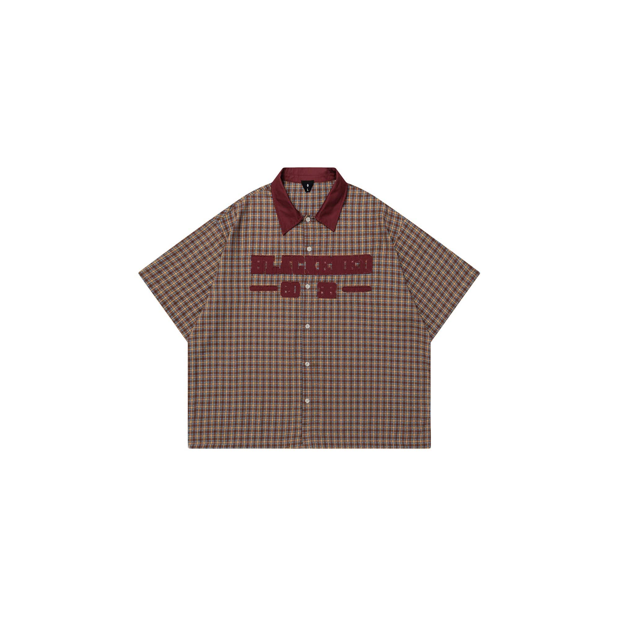 OVDY Raw-Edge Patchwork Graphic Plaid Half Shirt-Half shirt-Red-S-Free Shipping Leatheretro
