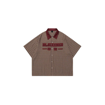 OVDY Raw-Edge Patchwork Graphic Plaid Half Shirt-Half shirt-Red-S-Free Shipping Leatheretro