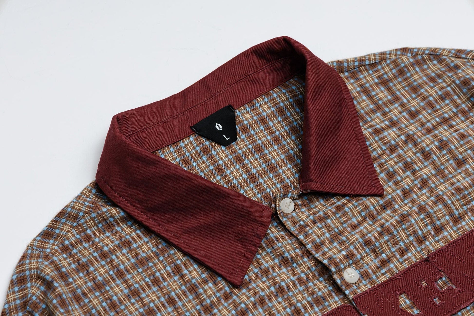 OVDY Raw-Edge Patchwork Graphic Plaid Half Shirt-Half shirt-Red-S-Free Shipping Leatheretro