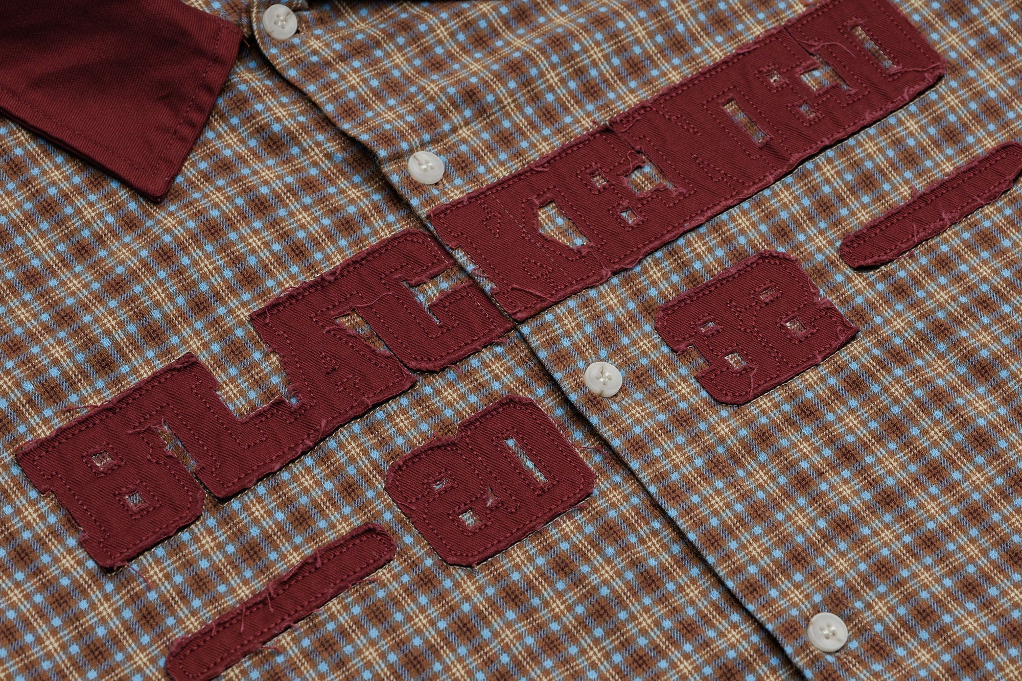 OVDY Raw-Edge Patchwork Graphic Plaid Half Shirt-Half shirt-Red-S-Free Shipping Leatheretro