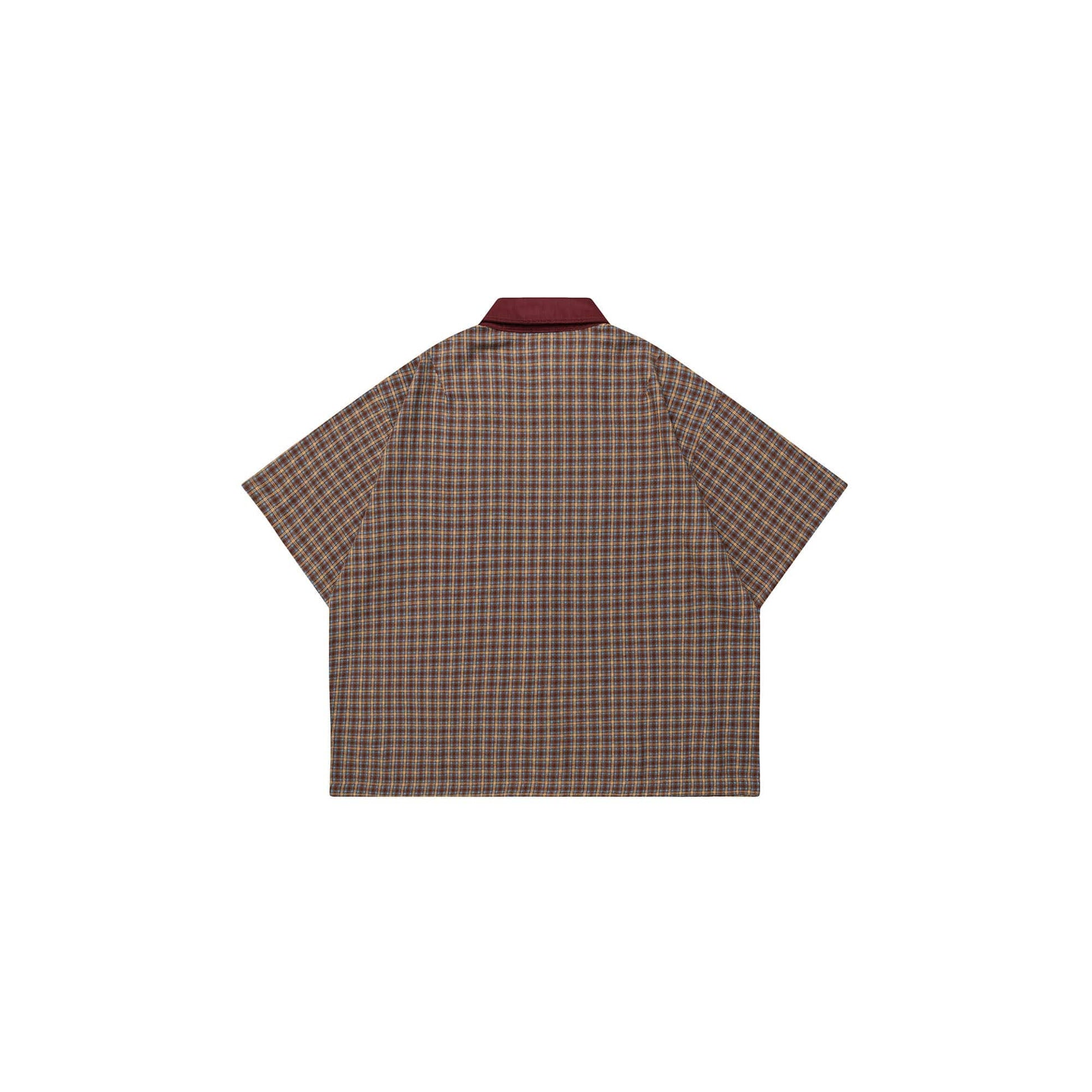 OVDY Raw-Edge Patchwork Graphic Plaid Half Shirt-Half shirt-Red-S-Free Shipping Leatheretro