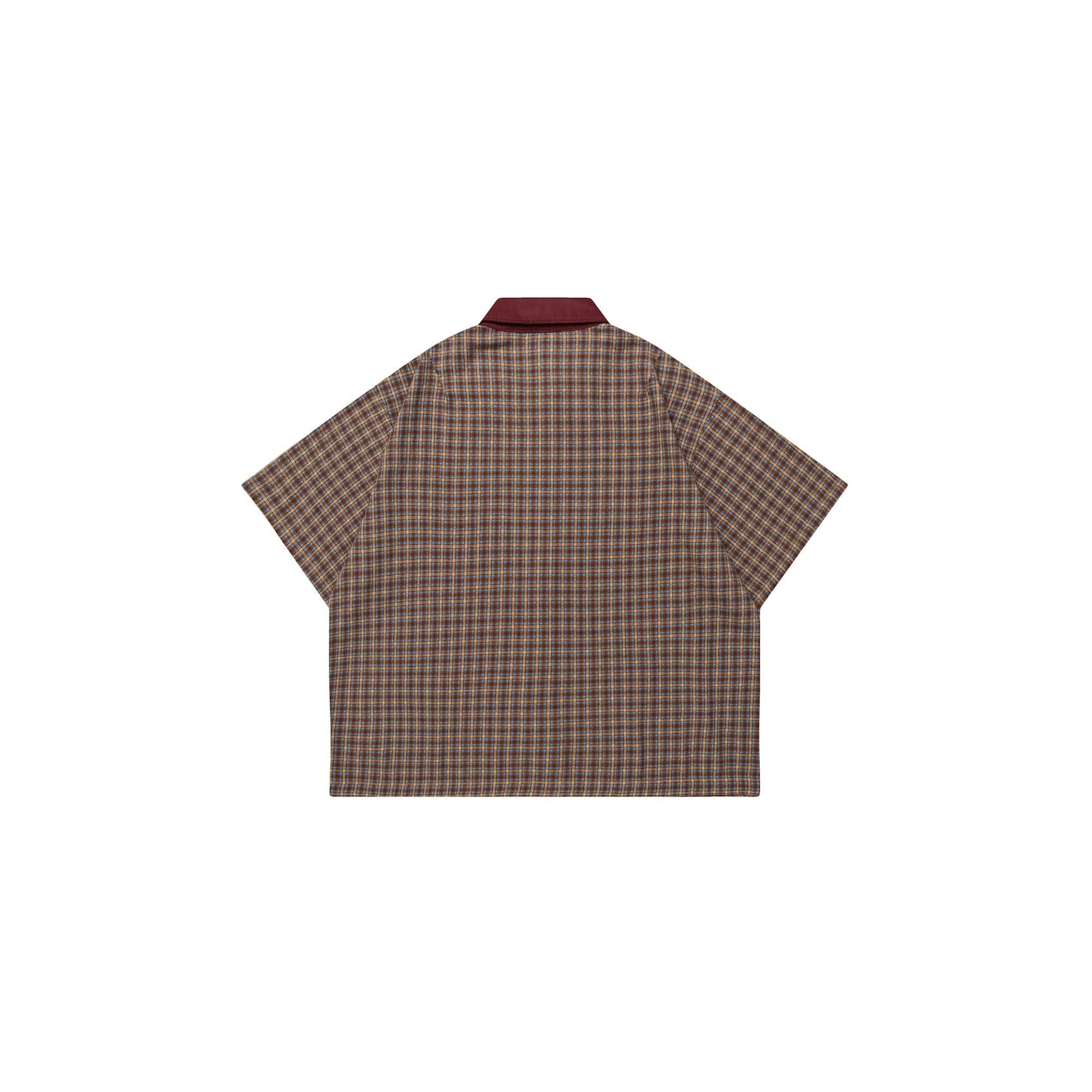 OVDY Raw-Edge Patchwork Graphic Plaid Half Shirt-Half shirt-Red-S-Free Shipping Leatheretro