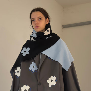 MIICHOUS Floral Jacquard Contrast Scarf-Black-Free Shipping Leatheretro