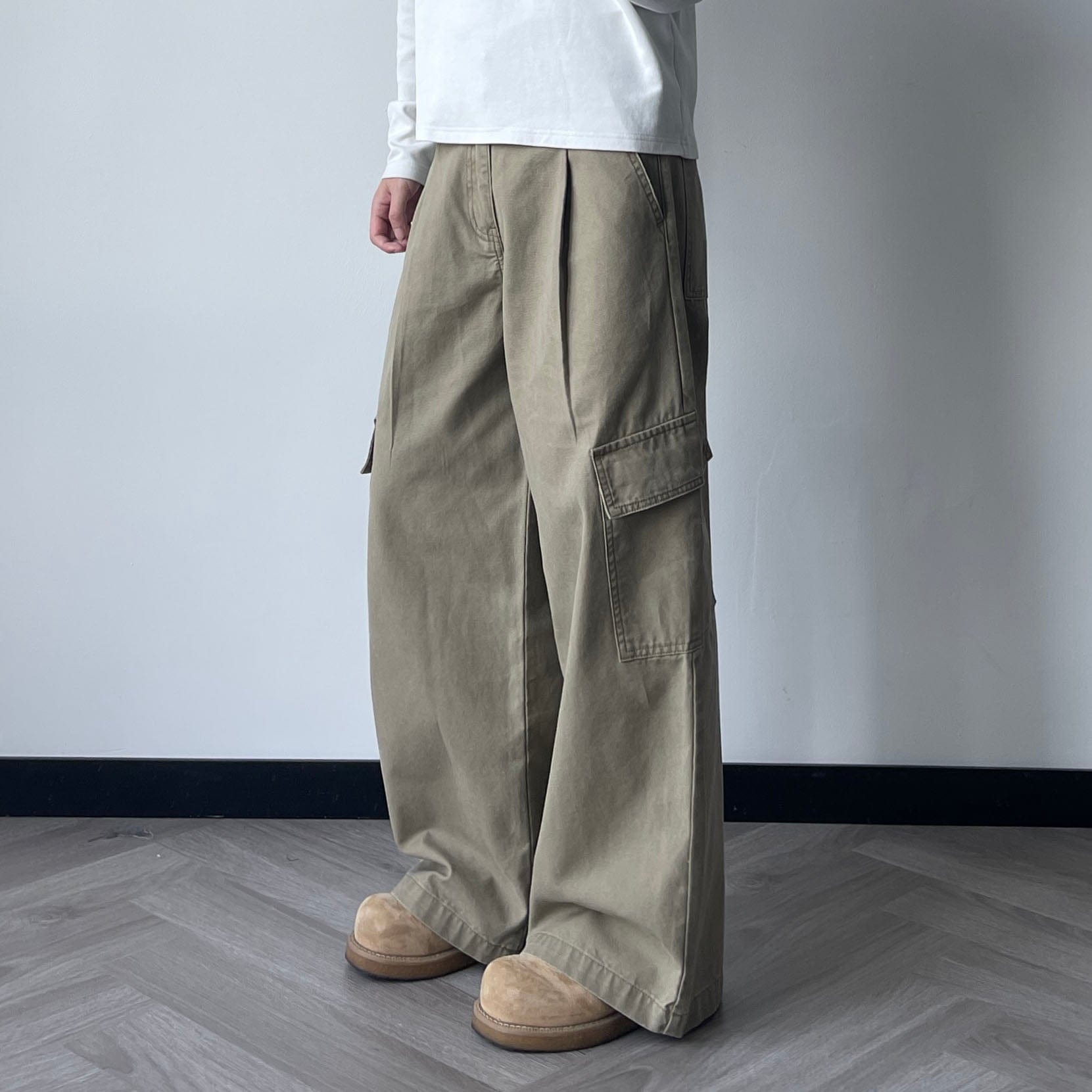 OKAYTHXBYE Pleated Utility Baggy Cargo Pants-Pants-Black-S-Free Shipping Leatheretro