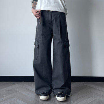 OKAYTHXBYE Pleated Utility Baggy Cargo Pants-Pants-Black-S-Free Shipping Leatheretro