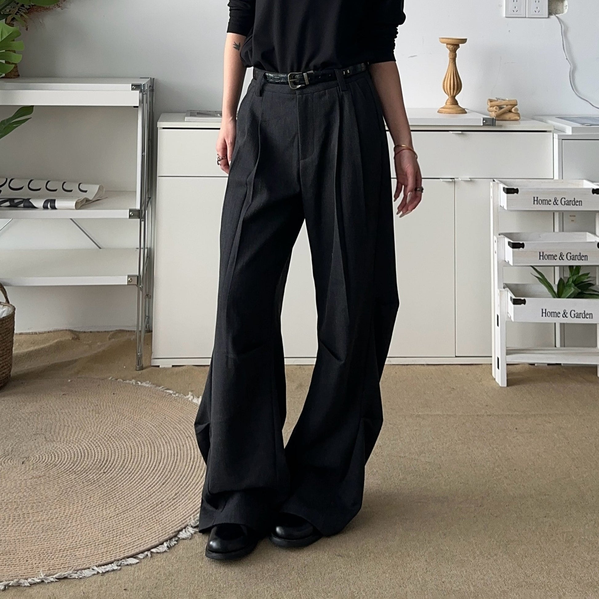 OKAYTHXBYE Geometric Multi-Pleated Trousers-Pants-S-Black-Free Shipping Leatheretro