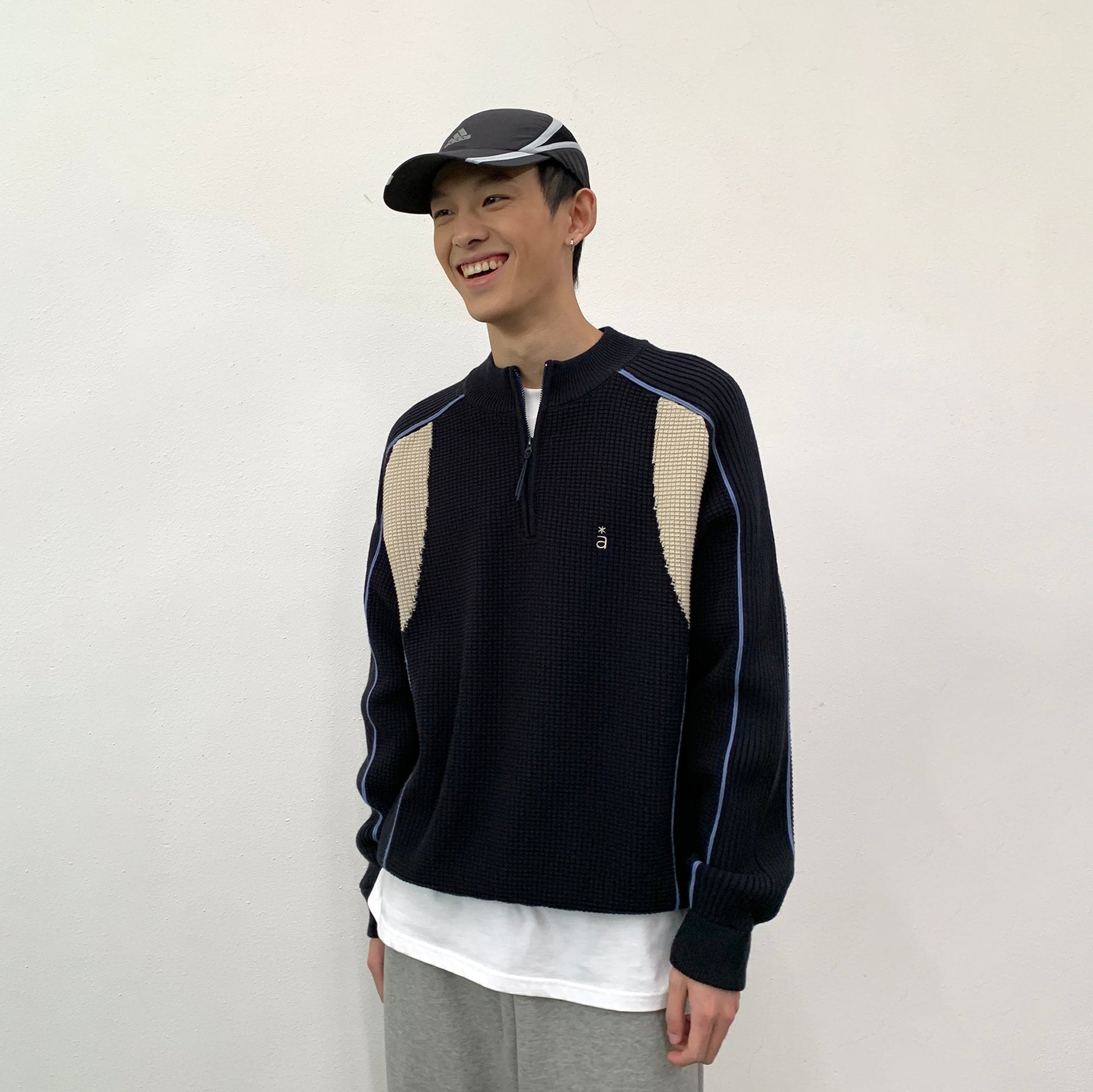 ROARINGWILD A ARCH Contrast Panel Raglan Half-Zip Sweater-Sweater-XS-Navy-Free Shipping Leatheretro