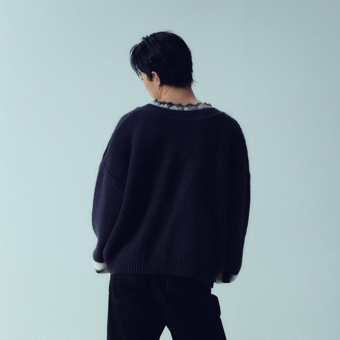 KADAKADA Lace-Neck Distressed Oversized Sweater-Sweater-M-Free Shipping Leatheretro