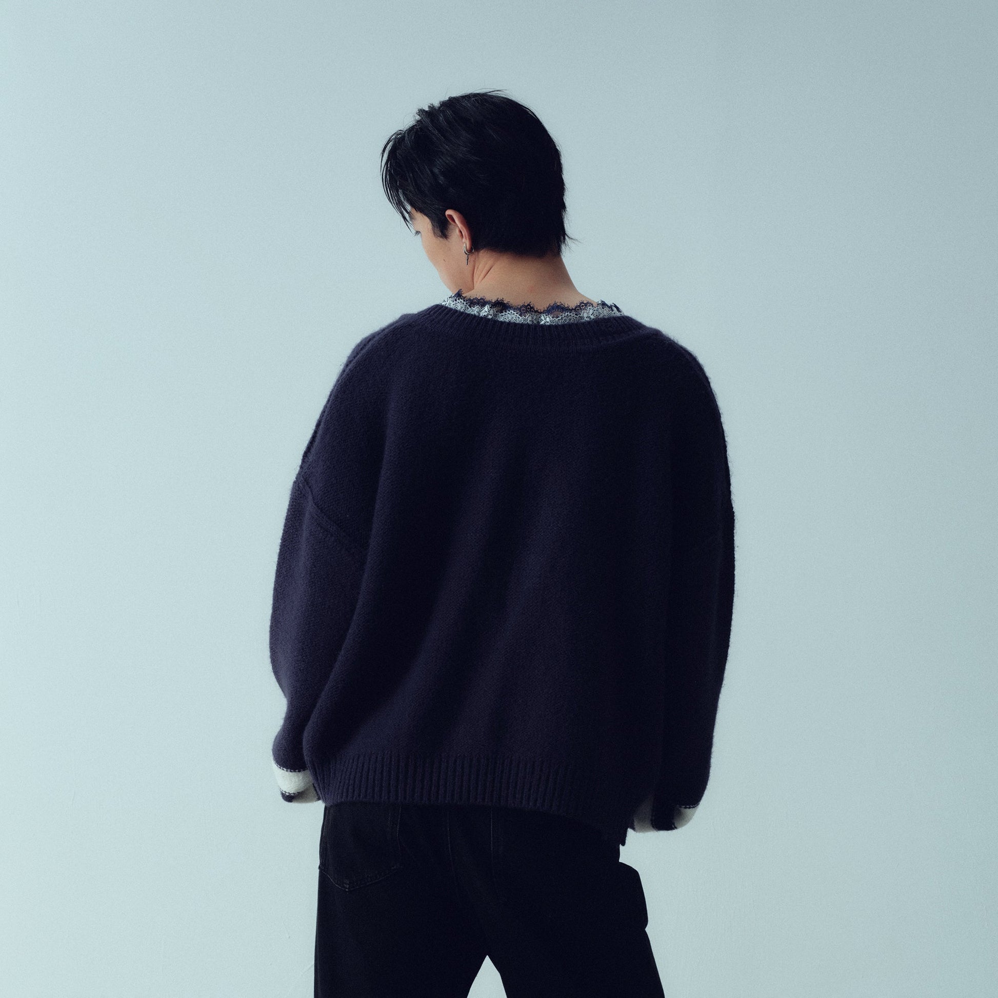 KADAKADA Lace-Neck Distressed Oversized Sweater-Sweater-M-Free Shipping Leatheretro