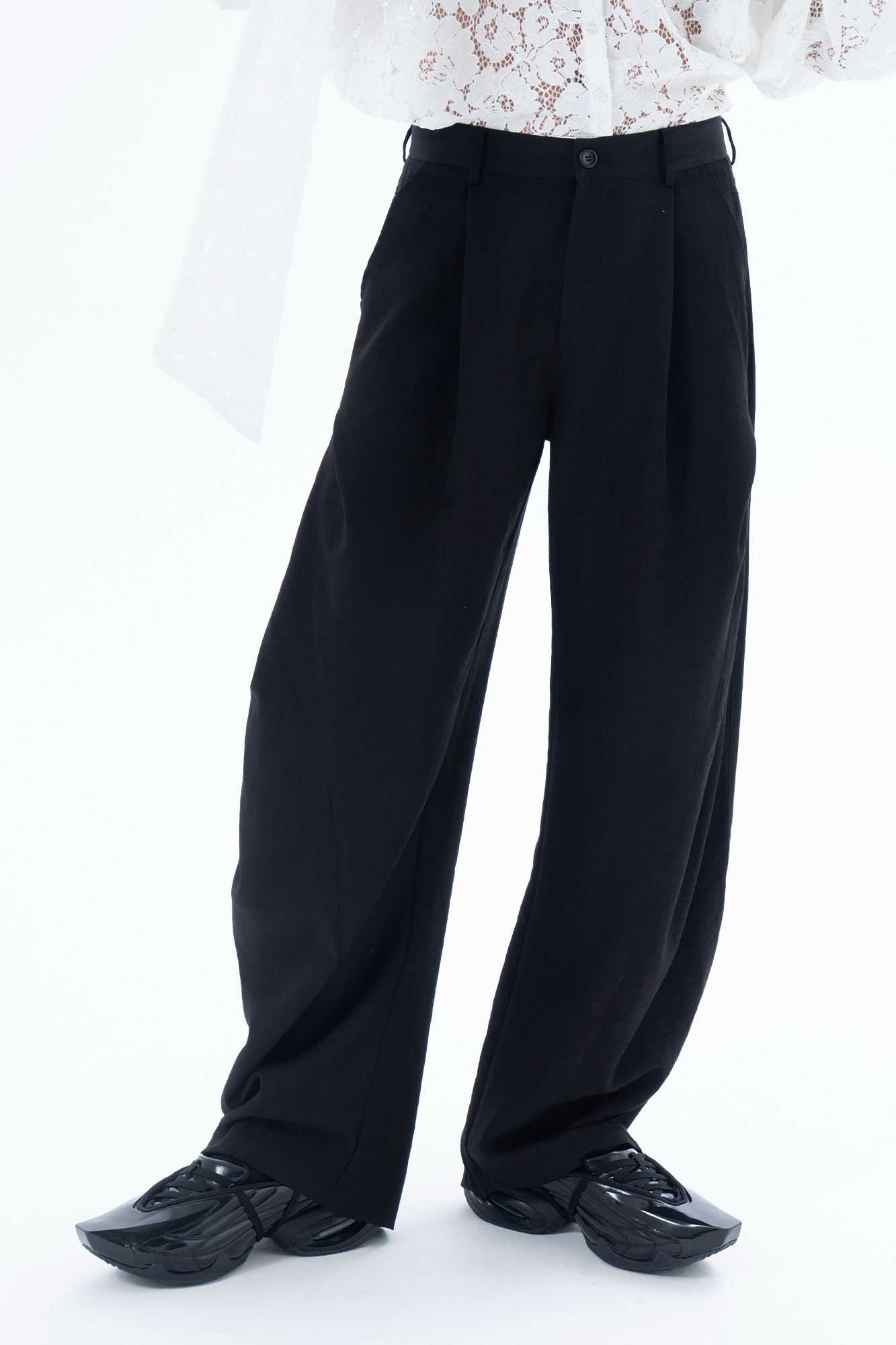 CLP Draped Elastic-Waist Curved Trousers-Pants-M / 28"-Free Shipping Leatheretro