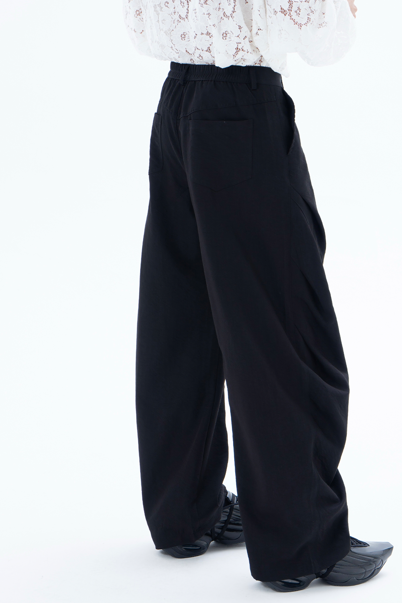 CLP Draped Elastic-Waist Curved Trousers-Pants-M / 28"-Free Shipping Leatheretro