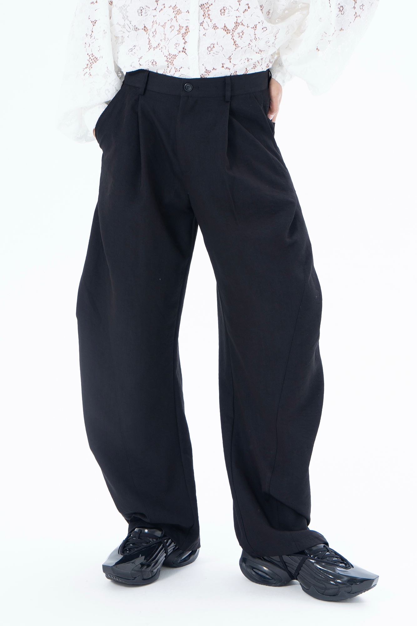 CLP Draped Elastic-Waist Curved Trousers-Pants-M / 28"-Free Shipping Leatheretro