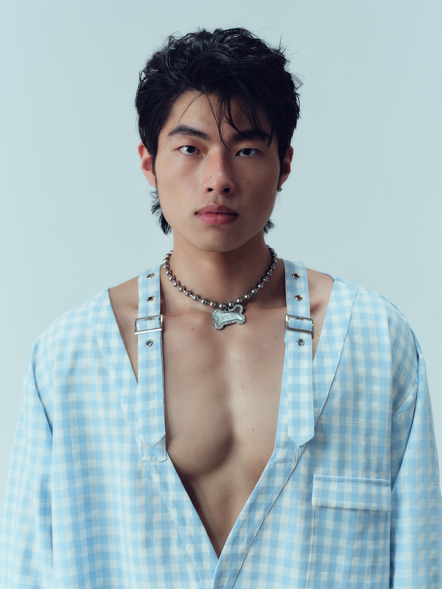 KADAKADA Gingham V-Neck Tie-Strap Oversized Shirt-Shirt-M (Preorder)-Free Shipping Leatheretro