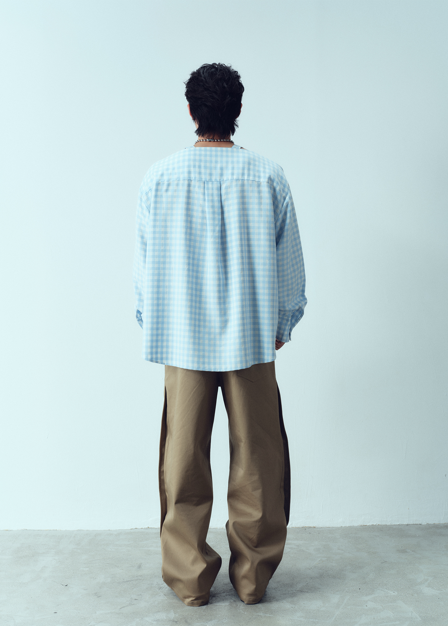 KADAKADA Gingham V-Neck Tie-Strap Oversized Shirt-Shirt-M (Preorder)-Free Shipping Leatheretro