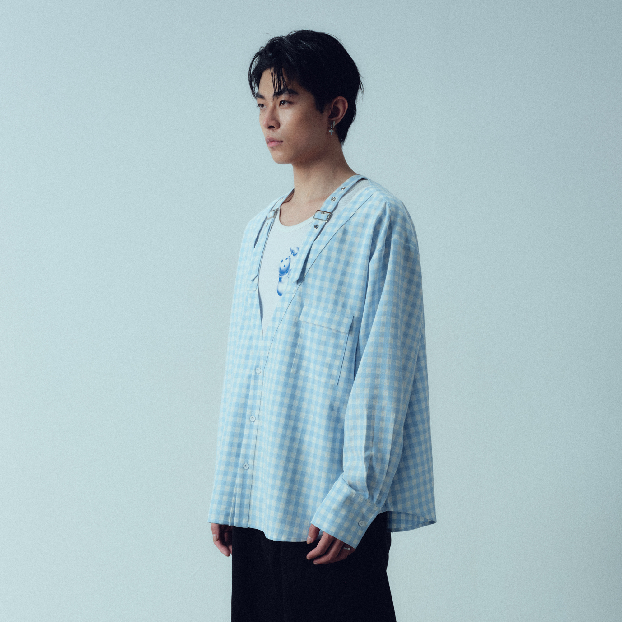 KADAKADA Gingham V-Neck Tie-Strap Oversized Shirt-Shirt-M (Preorder)-Free Shipping Leatheretro