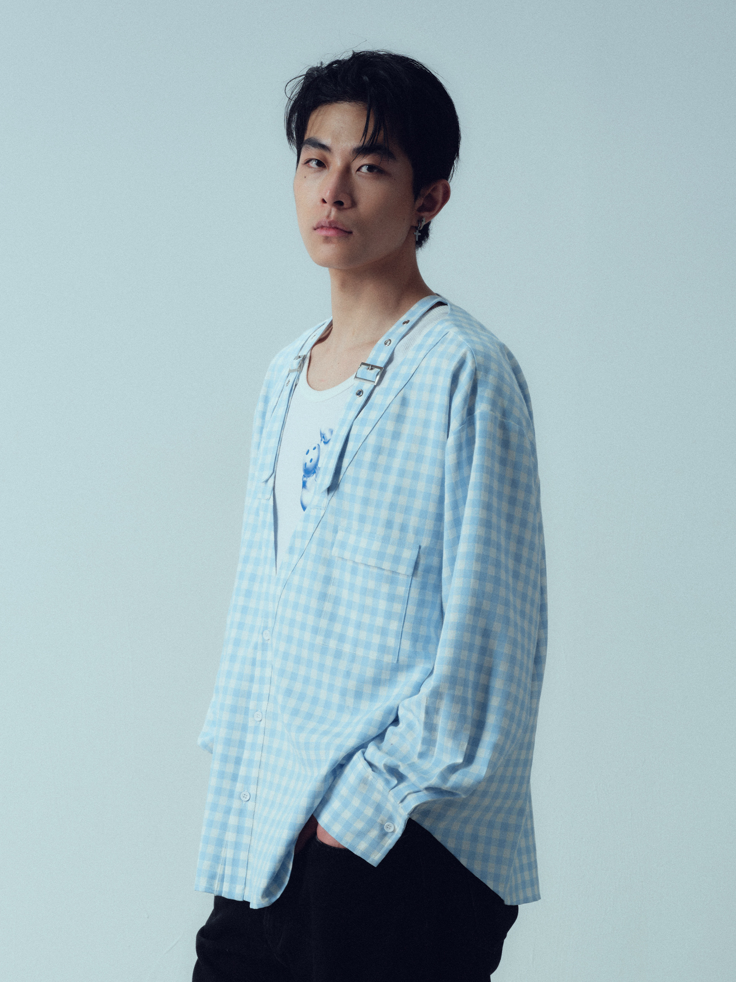 KADAKADA Gingham V-Neck Tie-Strap Oversized Shirt-Shirt-M (Preorder)-Free Shipping Leatheretro
