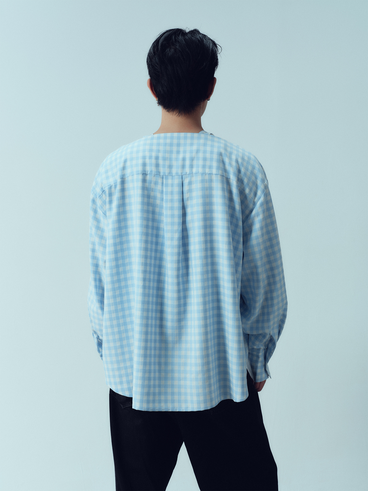 KADAKADA Gingham V-Neck Tie-Strap Oversized Shirt-Shirt-M (Preorder)-Free Shipping Leatheretro