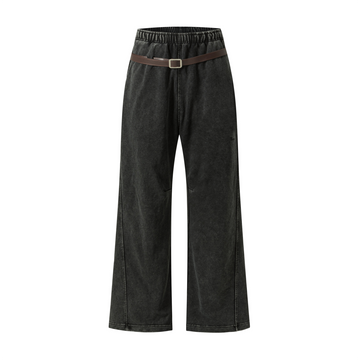 OVDY Retro Belt Curved-Leg Denim Pants-Pants-S-Black-Free Shipping Leatheretro