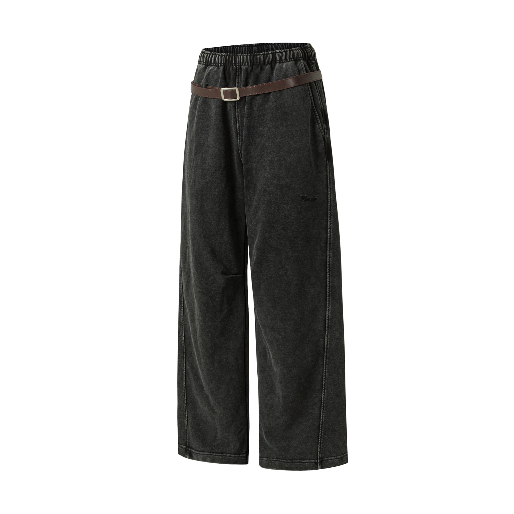 OVDY Retro Belt Curved-Leg Denim Pants-Pants-S-Black-Free Shipping Leatheretro