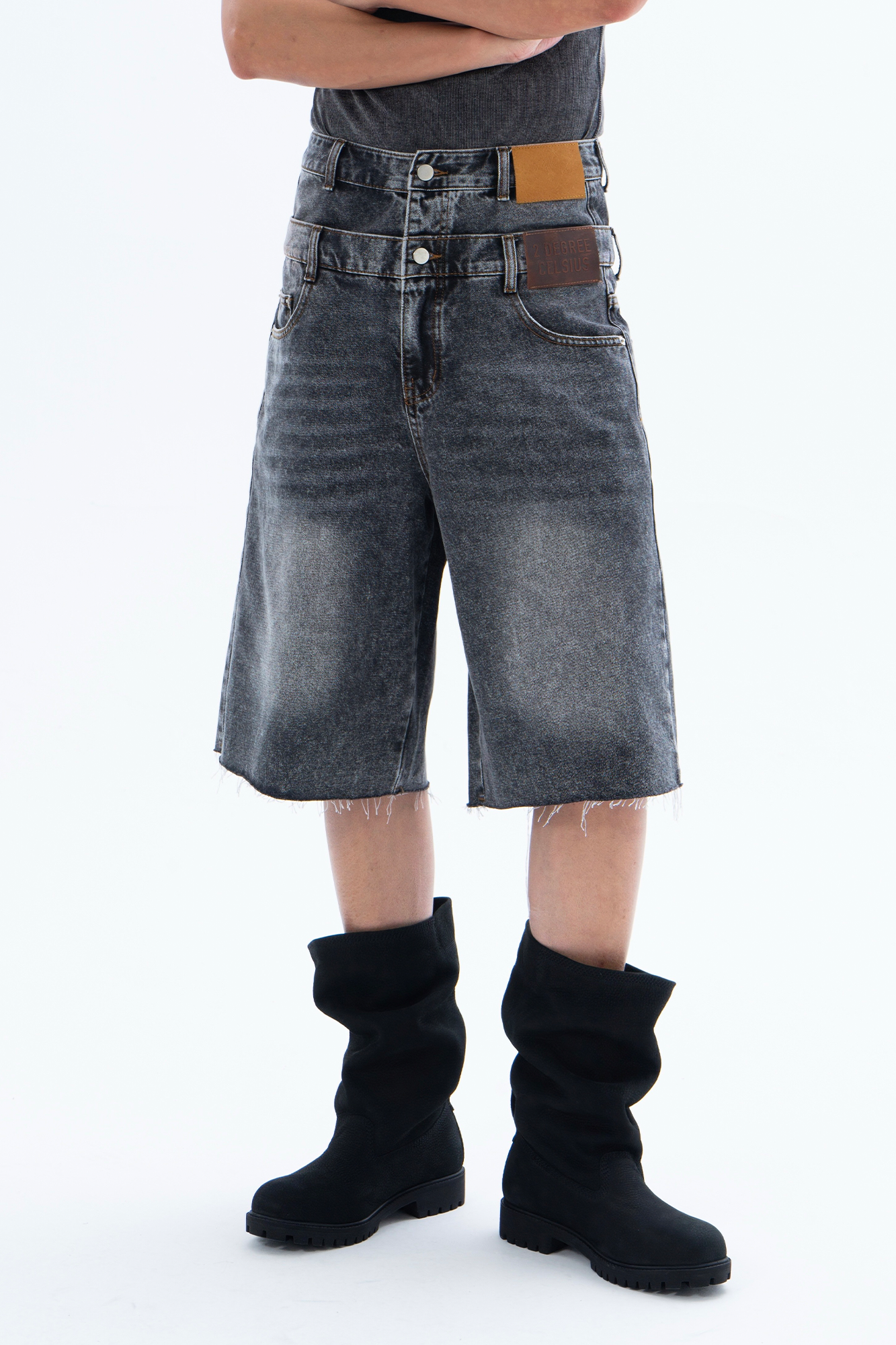 CLP Retro Washed Double-Waist Denim Shorts-Shorts-M / 30"-Free Shipping Leatheretro