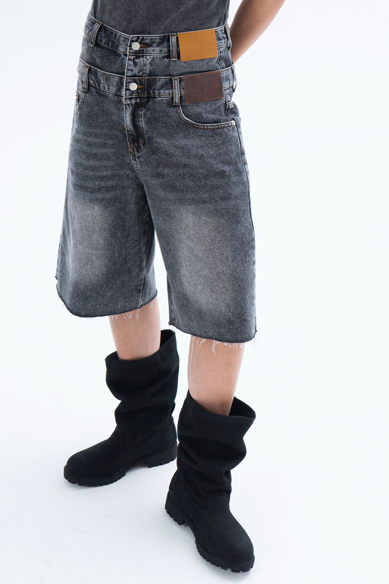 CLP Retro Washed Double-Waist Denim Shorts-Shorts-M / 30"-Free Shipping Leatheretro