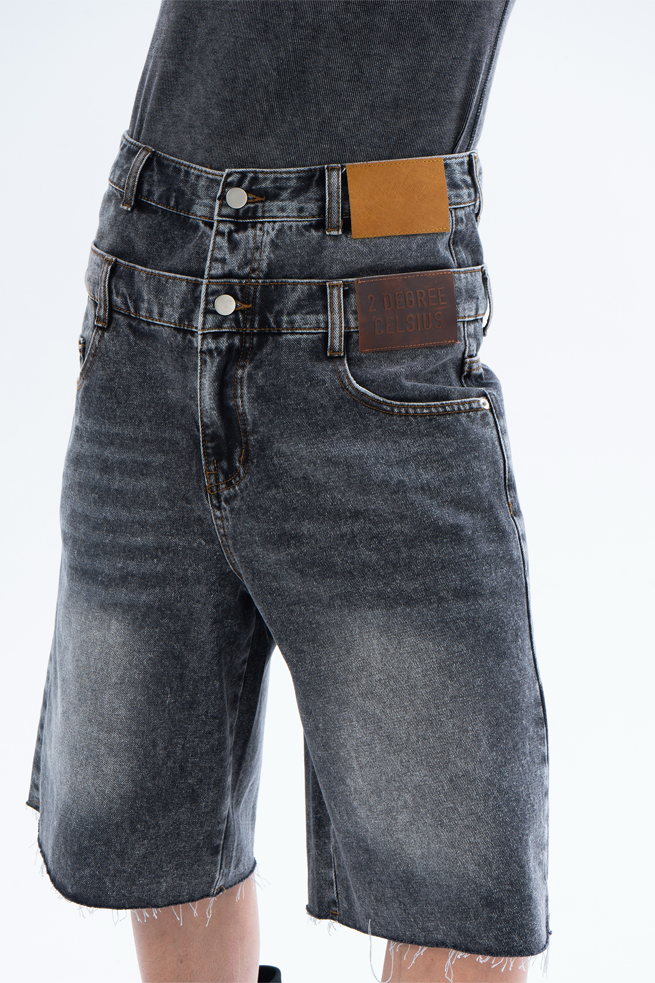 CLP Retro Washed Double-Waist Denim Shorts-Shorts-M / 30"-Free Shipping Leatheretro