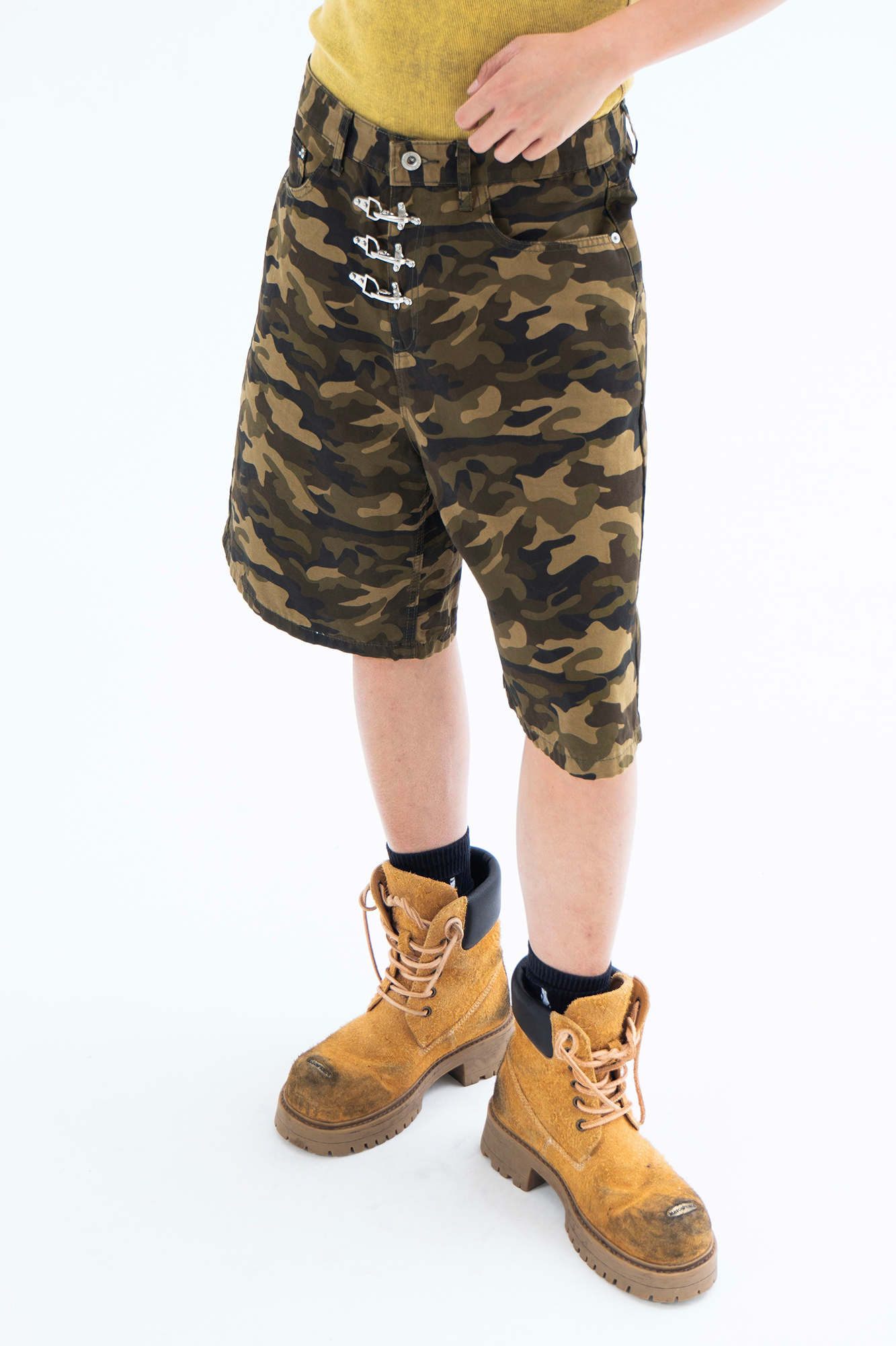 CLP Retro Camo Metal Clasp Denim Shorts-Shorts-S / 28"-Free Shipping Leatheretro