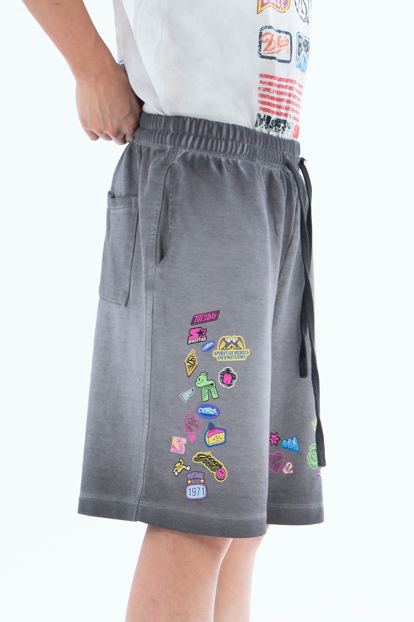 CLP Retro Gradient Badge Graphic Drawstring Shorts-Shorts-M / 27"-Free Shipping Leatheretro