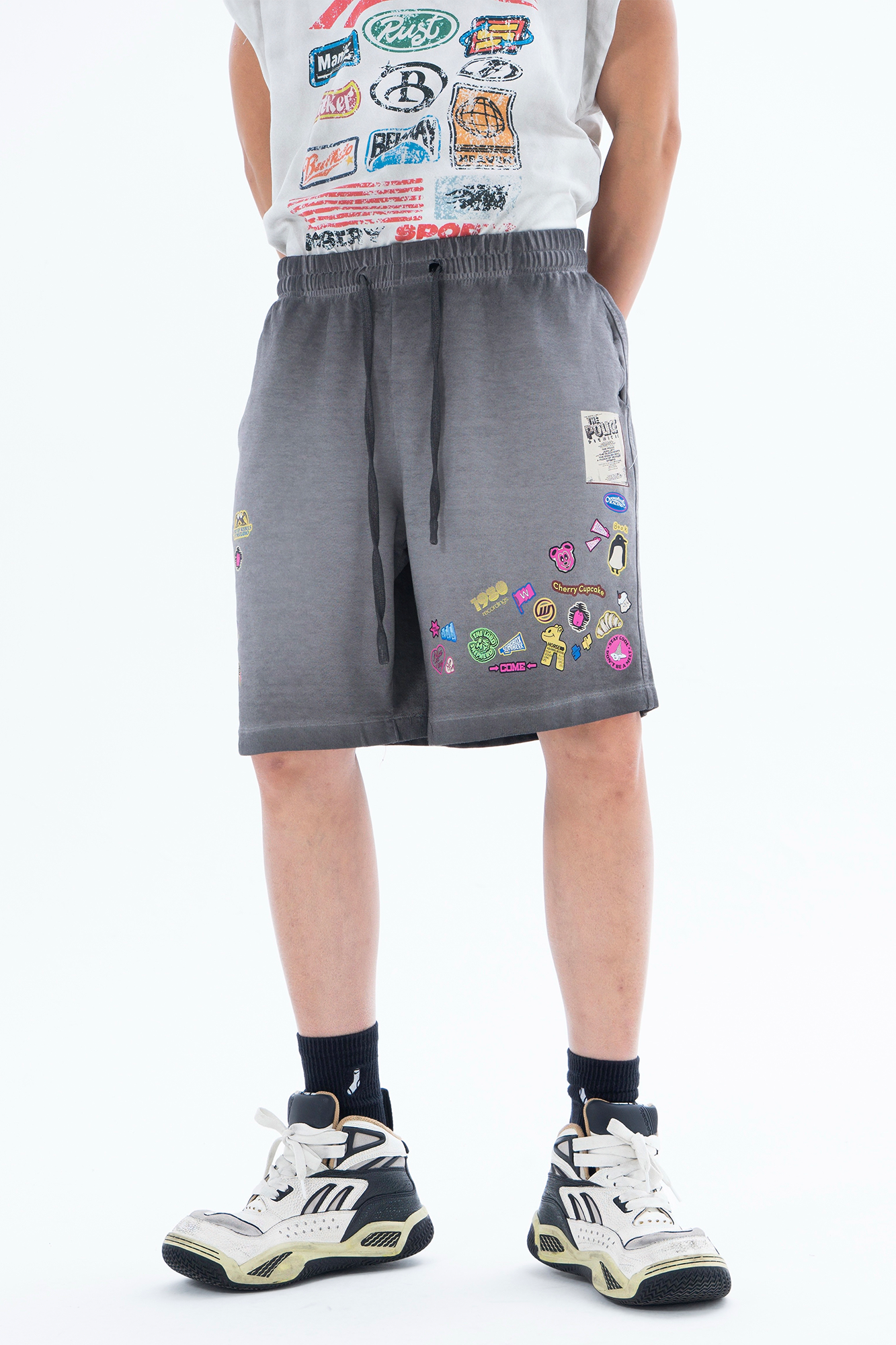 CLP Retro Gradient Badge Graphic Drawstring Shorts-Shorts-M / 27"-Free Shipping Leatheretro