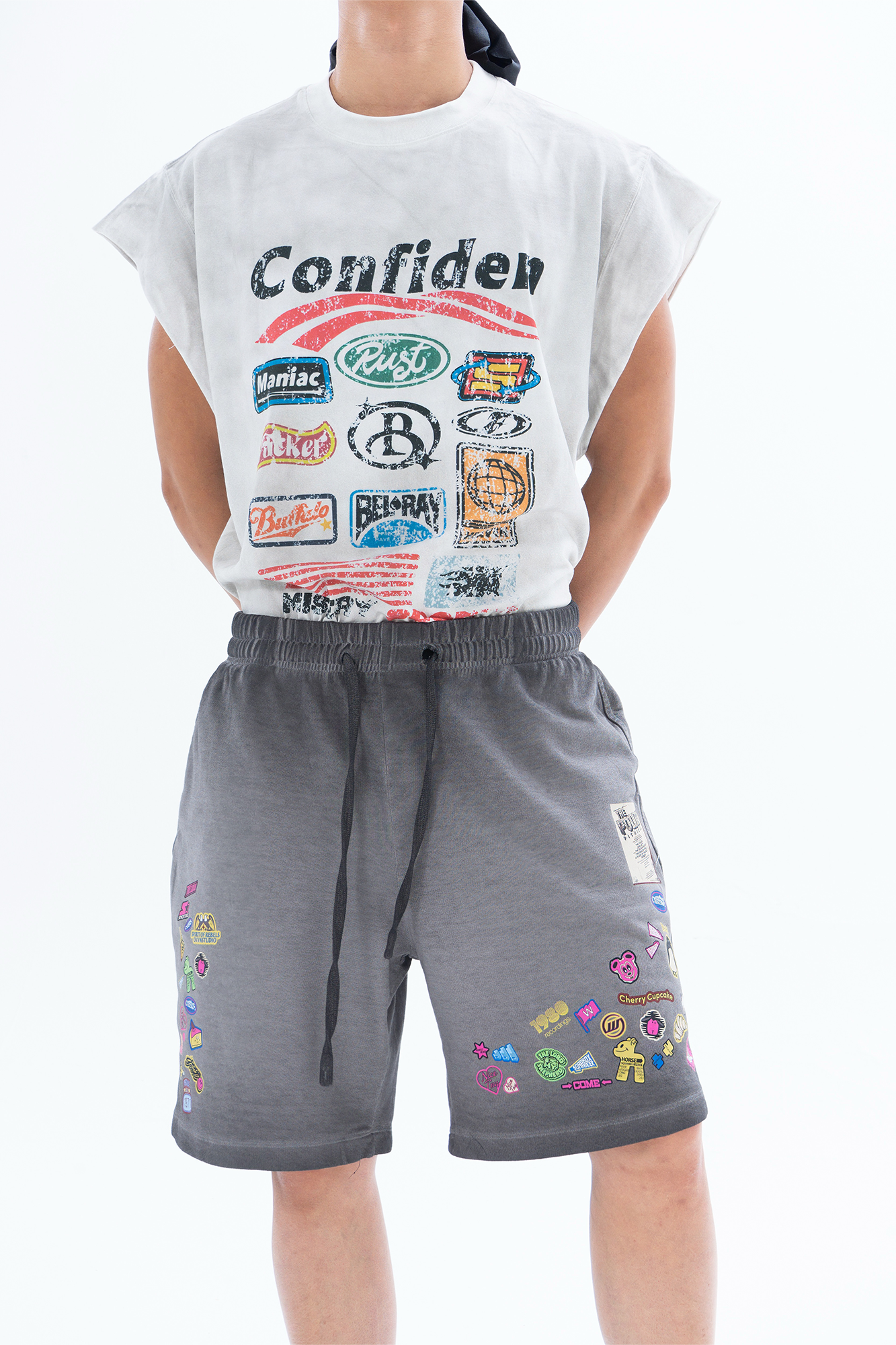 CLP Retro Gradient Badge Graphic Drawstring Shorts-Shorts-M / 27"-Free Shipping Leatheretro