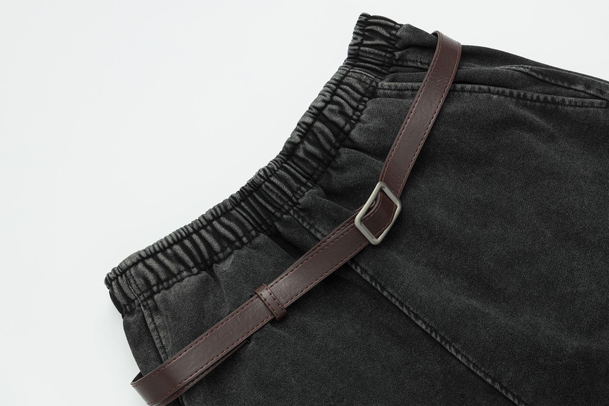 OVDY Retro Belt Curved-Leg Denim Pants-Pants-S-Black-Free Shipping Leatheretro